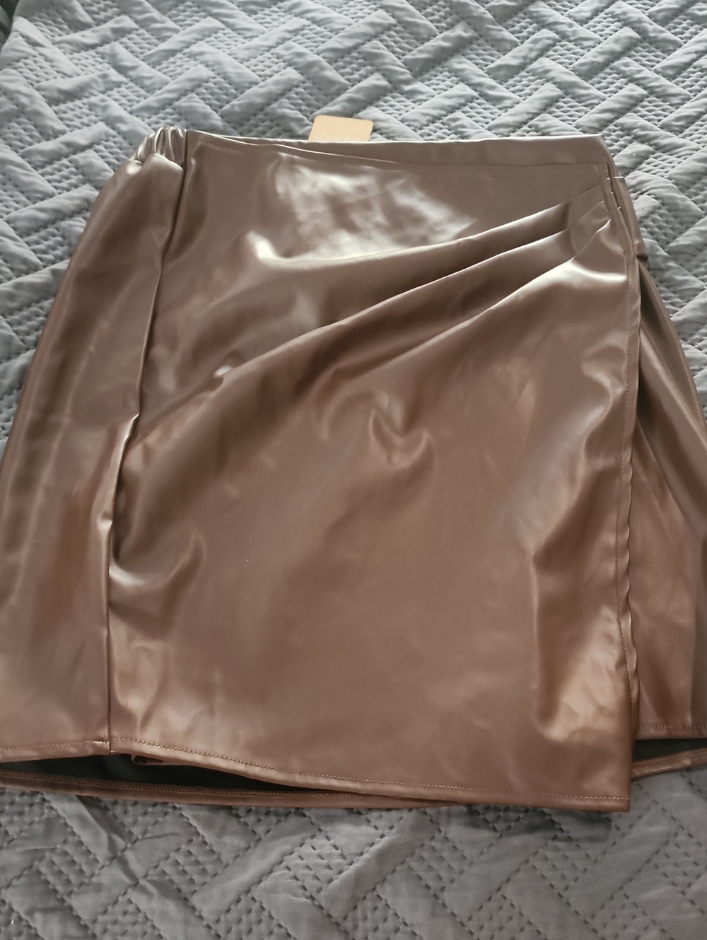 SHEIN Faux Leather Mini Skirt in Taupe Brown